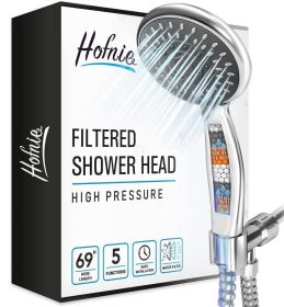 Filtered Shower Head with Handheld Shower Heads High Pressure 5 Spray Modes 3 Stage Hard Water Shower Filter with Stainless Steel Hose Adjective
